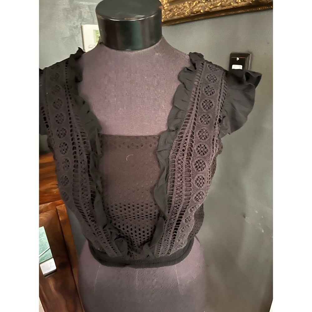 Willow & Root Black Lace Crochet Crop Top Festival Women’s shirt S - Picture 2 of 3